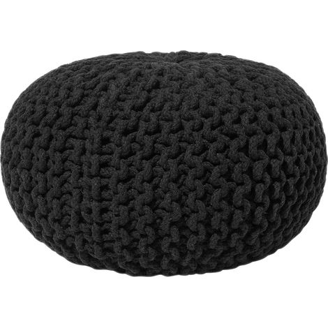 Puf otomana negro tejido de algodón relleno de EPS reposapiés pequeño redondo 40 x 25 cm Conrad