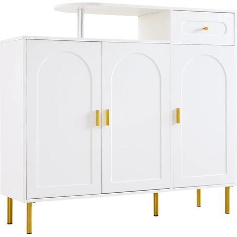 Kommode/Sideboard/Schuhschrank mit Metallgriffen, 1 Schublade und 3 Türen, auf Metallfüßen, Weiß. Maße: B120 × H92 × T35 cm
