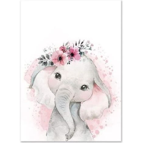 3 Pièces - 16 "x 24" Éléphant Girafe Léopard Rose Et Gris Toile Affiche Bébé Chambre Enfants Chambre Décor - Sans Cadre (1/4)