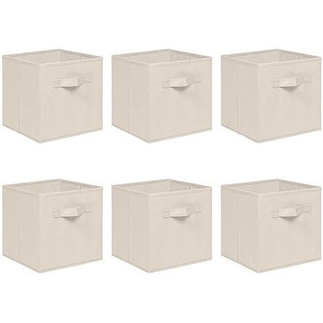 Foldable Storage Boxes,Non-Woven Fabric Storage Box Set,Storage Drawers for Cube Storage Unit,26.5x26.5x28 cm (Beige, Set of 6)