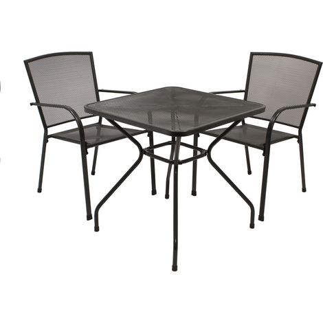 CLASSIC: Garnitur 3-teilig (2x Stapelsessel, 1x Tisch quadratisch 70x70cm) Streckmetall anthrazit (1/5)