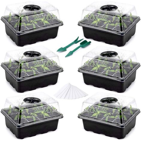 Seedling tray, 6-piece, 72 cells, for greenhouses, with lid and ventilation for plant seedlings, black (1/5)