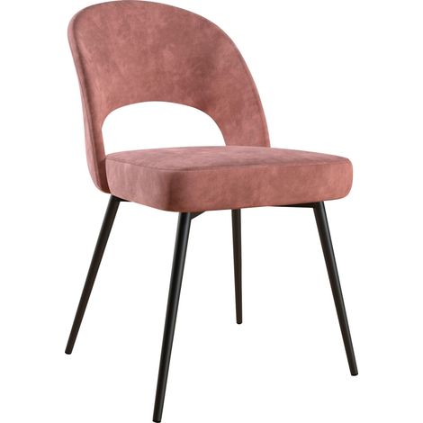 Chaise de salle à manger rembourrée en velours rose – Silhouette arrondie rétro – Pour table à manger ou bureau – Confort optimal (1/5)