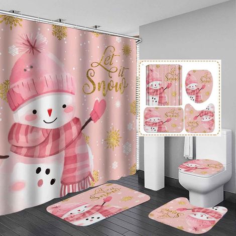 Rideau De Douche - Tapis De Salle De Bain - Cardinal De Noël - Imprimé Oiseau Rouge Et Branches De Pin - 72 X 72 Pouces - 4 Pièces (1/5)