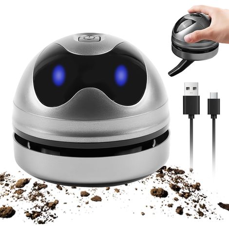 Mini aspiradora de sobremesa - Aspiradora de mano pequeña - Recargable por USB - Alta potencia de succión - Aspiradora eléctrica para PC - Para teclado de escritorio y sofá - Gris (1/5)
