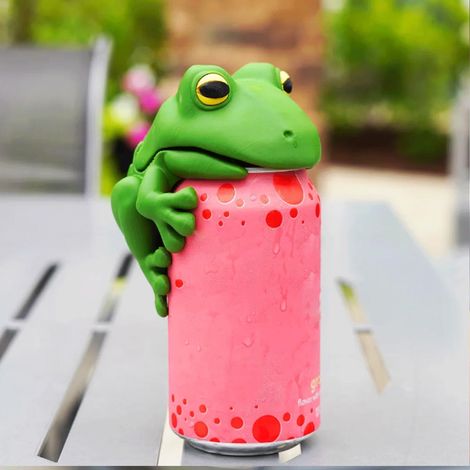Fizzy Frogs – Housse de canette de soda avec feuille de lotus/lys, couvercle réutilisable et couvercle de tasse pour boissons (grenouille) (1/5)