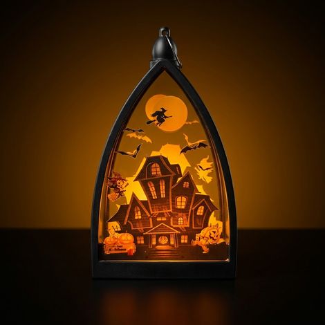 Décoration Halloween lanterne LED silhouette, veilleuse thématique pour décoration festive intérieure