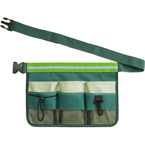 Sacoche Outil de Jardinage Verte en Tissu Oxford avec Bandes Réfléchissantes, Poches Multiples et Ceinture Réglable pour Service de Nettoyage Professionnel (1/5)