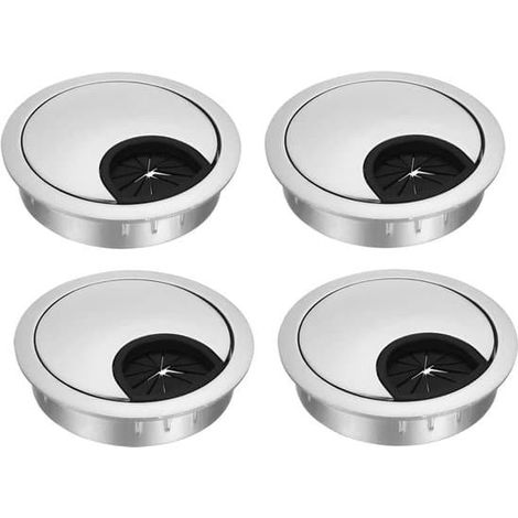 CâblesPasse-câbles - Lot de 4 - Diamètre de perçage : 53 mm - Passe-câbles métallique - Rond - Goulotte de câbles pour bureau - Organisateur de câbles - Passe-câbles pour bureau - Protection de câbles (1/5)