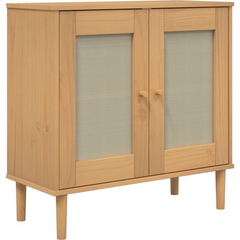 Credenza cassettiera cassettiera mobile contenitore organizer cucina soggiorno soggiorno effetto rattan 80 x 35 x 80 cm legno di pino massiccio marrone 020036231
