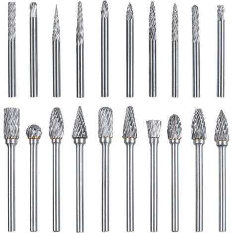 Set di 20 frese rotative a doppio taglio in carburo di tungsteno, lime rotative, frese, lime, frese con gambo da 3 mm per progetti fai da te -Crezuo