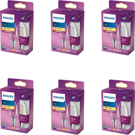 Philips Pack avantagé E14 Ampoule Flamme Claire 25W Non dimmable Lumière blanche chaude - 12 pièces (1/2)