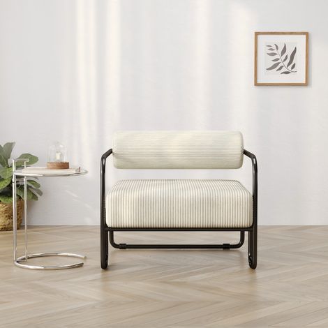 Moderner Lounge-Sessel mit stilvoller Rückenlehne 68.5×73×70.5CM – Bezug aus weichem Corduroy & schwarzem Metallgestell. Minimalistisches Design für Wohnzimmer, Schlafzimmer oder Büro (1/5)