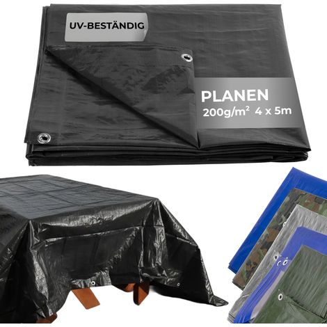 Plane Tarpaulin Strong 4x5 m, 200 g/m, Abdeckplane, anthrazit, mit Ösen (1/5)