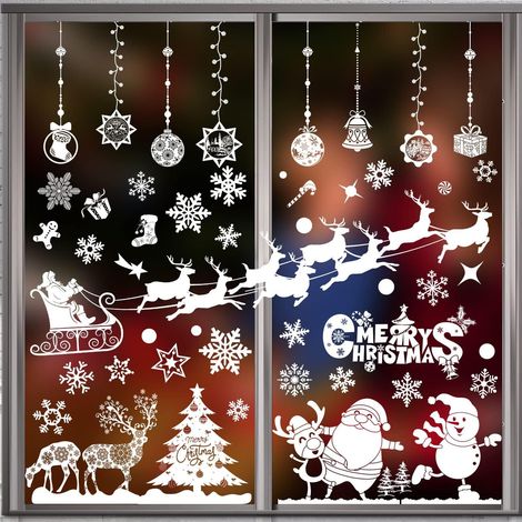 8 Blatt weihnachtliche wiederverwendbare Fensteraufkleber, Weihnachtsfensterdekoration, elektrostatischer PVC-Weihnachtsfensteraufkleber, Schneeflocken-Innenweihnachtsdekoration für abnehmbare Glasfen (1/4)