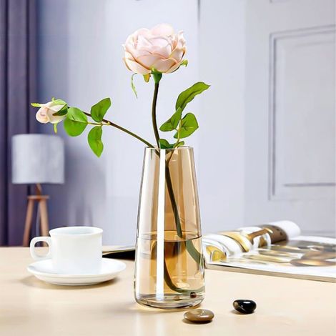 Grand vase en verre,Vase Conique en Verre,Grand Vase Transparent,Vase décoration,- 10 x 6,5 x 22 cm - - Doré émaillé(1 article) (1/4)
