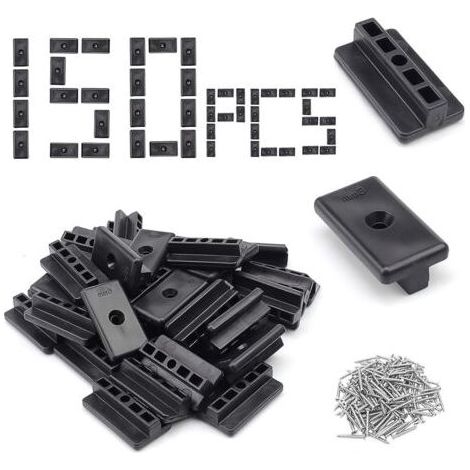 150 Pièces Fixation Lame de Terrasse Composite, 6 mm Type T Attaches Cachées pour Terrasse, Noir Clips de Fixation en T pour Terrasse, avec 150 Vis M4 pour Revêtement Sol Stratifié-WPC/BPC (1/5)