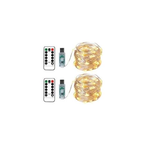 catene luminose, 100 LED, 10 metri, bianco caldo, filo argentato, spina USB con telecomando, luce stellata per Natale, feste, decorazioni per matrimoni