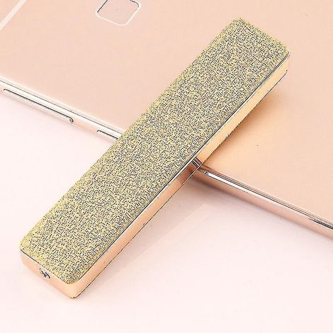 Briquet électrique rechargeable USB sans flamme, coupe-vent, design fin, câble USB inclus, finition or mat (1/3)