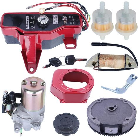 Adefol Electric Motor Starter Flywheel Cover Ignition Charging Coil Kit for Honda GX160 5.5HP GX200 6.5HP Engine Part with Key Switch Box, Fuel Tank Cap, Fuel Filter (1/5)