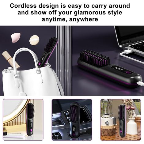 Piastra per capelli senza fili - Piastra per capelli portatile ricaricabile tramite USB - Piastra per capelli resistente al calore - Adatta a tutti i tipi di capelli - Nera (1/4)