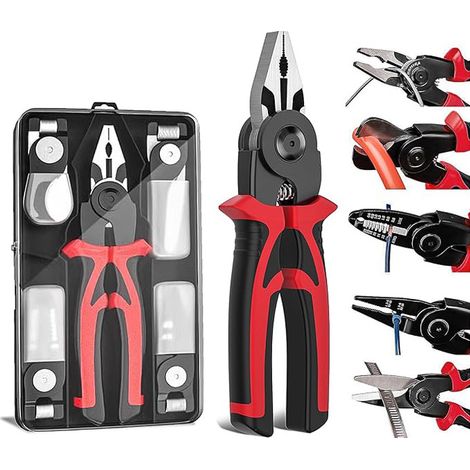 Pince multifonctionnelle, coupe-fils 5 en 1 à tête interchangeable, pince, ciseaux, pince à dénuder pour électricien, coupe-câbles, pince à sertir