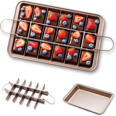 Teglia per brownie con divisori, teglia antiaderente per brownie, teglia per torta in acciaio al carbonio con 18 cavità per cuocere al forno, biscotti, mousse, pane, 31 x 20 x 4,9 cm (1/5)