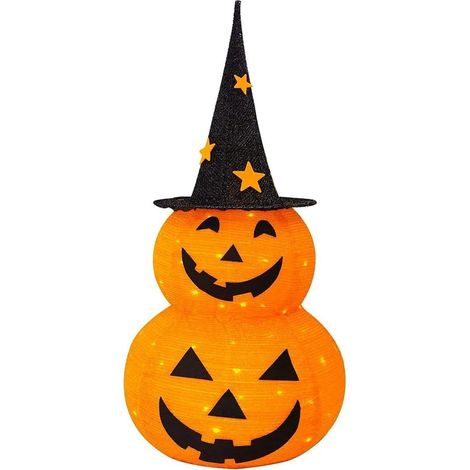 Décorations d'Halloween pliables en forme de citrouille de 0,9 m, pré-éclairées avec 50 lumières LED, 8 modes d'éclairage, fonctionne à piles, lanterne pop-up de 94 cm avec chapeau de sorcière et