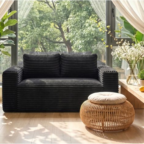 2-Sitzer-Bodensofa mit tiefem Sitz, ohne Montage, aus Cordstoff, 160 x 88 x 58 cm, schwarz (1/5)