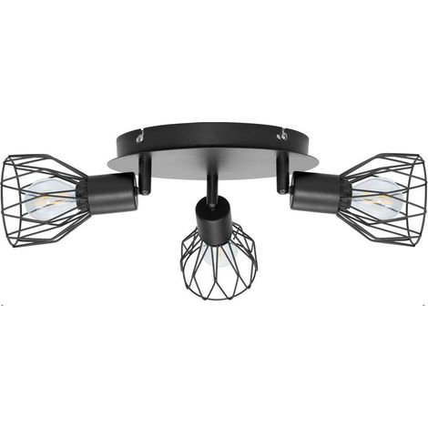 Plafonnier en métal 3 spots, E12, 110V, 9,19 x 9,30 cm, noir