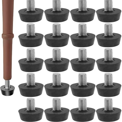 WUBAYI Lot de 20 pieds en caoutchouc M6 x 20 mm pour meubles de jardin avec pieds de nivellement réglables, patins antidérapants à visser pour pieds de meubles (1/5)