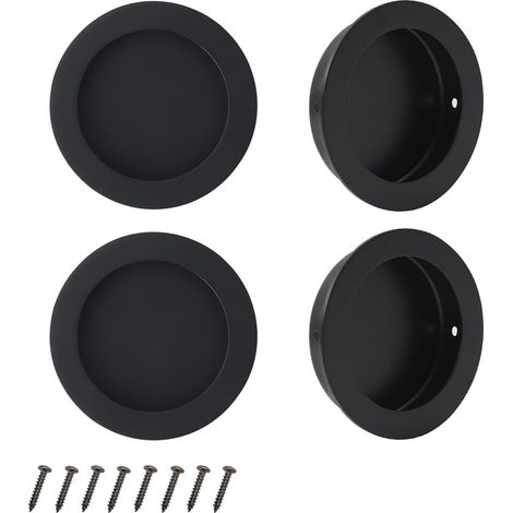 Manillas telescópicas empotrables para puertas, redondas, de acero inoxidable negro 201 (juego de 4, diámetro 40 mm, con tornillos)