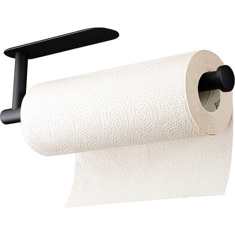 Noir-Porte Sopalin, Support Essuie Tout Mural ou Auto-Adhésif,Porte Rouleau Papier Cuisine Acier Inoxydable. Porte Essuie Tout de Cuisine sous l'armoire, Support Sopalin Pas de Perçage, Blanc Mat