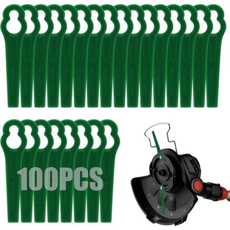 Lot de 100 lames de débroussailleuse en plastique, 83 mm fil, lames de rechange pour tondeuse à gazon Einhell GC-CT 18/24 Li (vert) (1/5)