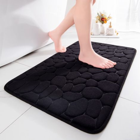 Tapis de bain en mousse de forme, super absorbant, ultra doux, lavable en machine, pour salle de bain, 50x80cm, noir (1/5)