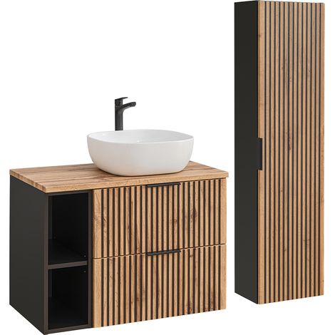 Set di mobili da bagno con lavabo Gaia marrone e nero 80cm