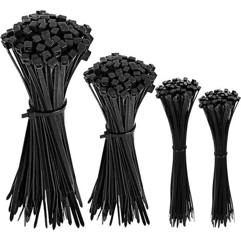 Lot de 300 serre-câbles en plastique noir (300 mm + 200 mm + 150 mm + 120 mm) x 4,8 mm résistants aux rayons UV avec mécanisme autobloquant pour gestion des câbles dans la maison, l'atelier, le jardin (1/5)