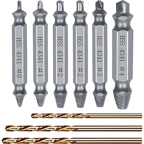9-teiliges Schraubenausdreher-Set mit 3 Bohrern, HSS 4341 Schraubenausdreher, zum Bohren und Entfernen beschädigter Schrauben