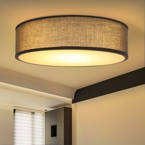 ZMH Plafonnier E27 rond 2 flammes - Gris foncé 38CM Lampe de salon avec abat-jour en tissu pour salon cuisine couloir