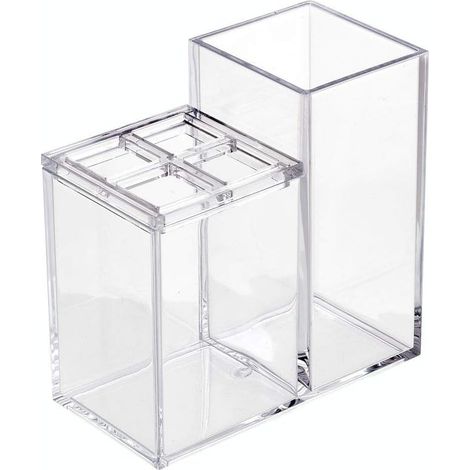 Porta spazzolini, contenitore in plastica per il bagno per 4 spazzolini e dentifricio, pratico porta spazzolini per il lavandino o l'armadietto, trasparente (1/5)