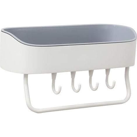 étagère de rangement pour salle de bain, gris, 27 x 10,5 x 11 cm, sans perage, pour porte de salle de bain, gel douche avec crochet (1/5)
