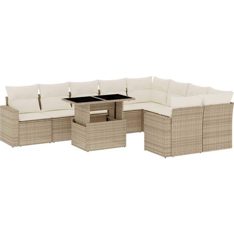 Set Divano da Giardino 10 pz con Cuscini Beige in Polyrattan vidaXL (1/5)