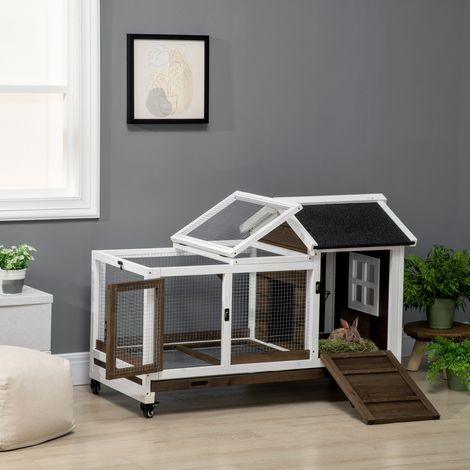 Conigliera/gabbia per roditori su ruote con 2 sportelli chiudibili a chiave - dimensioni: 108L x 58W x 73,5H cm - legno