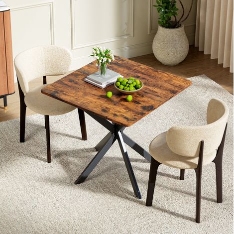 Table d'appoint industrielle carrée 80x80x75 cm avec plateau aspect bois et pieds en métal noir (1/5)