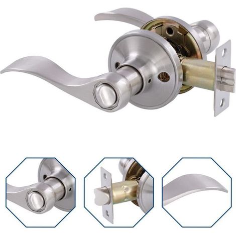 Serrure de porte de chambre/salle de bain, poignée ondulée, compatible avec les portes à ouverture à gauche et à droite (argent) (1/3)