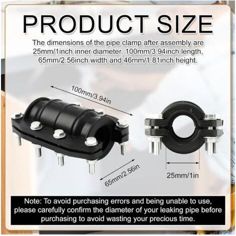 Collier de réparation tuyau 25mm – Acier inoxydable et PE – Pour tuyaux en plastique et métal 24-26mm – Réparation fuites efficace