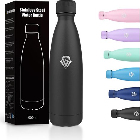 Bouteille Isotherme 500ml, Gourde Inox Double Paroi, Gourde Sport Réutilisable sans BPA, Bouteille Métal Étanche pour Sport, Bureau, École, Yoga, Camping, Randonnée, Enfant, Adulte, Femme, Homme (1/5)