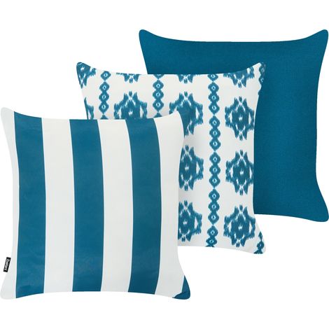 Conjunto de 3 cojines decorativos para exterior accesorios de jardín blanco y azul Basswood (1/5)