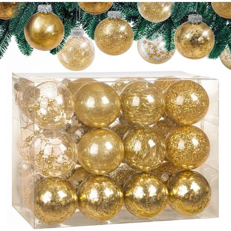 CASARIA® Christmas Baubles 24-Piece Set Shatterproof Transparent Plastic Ornaments Customisable Ideal for Tree Decorations and Festive Home Décor 6cm Gold (de)