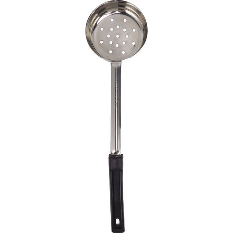Cucchiaio dosatore multifunzionale in acciaio inox per alimenti, ideale per salse e pizze, per cucinare, colore nero, capacità 177 ml (con fori di drenaggio). (1/5)
